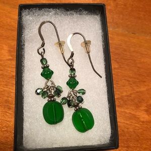 Green glass hanging earrings!